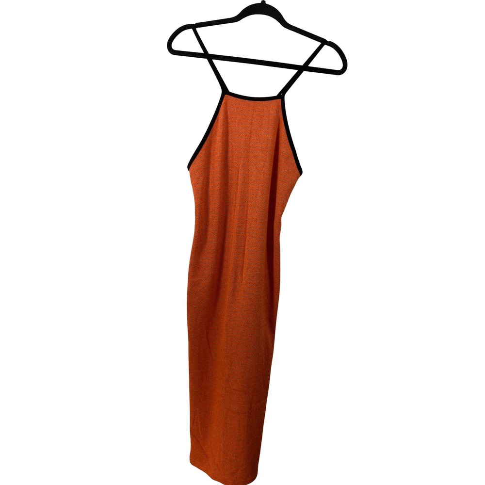 Zara Terracotta Orange Knit Bodycon Dress Boho Midi Stretch Chic Medium Large